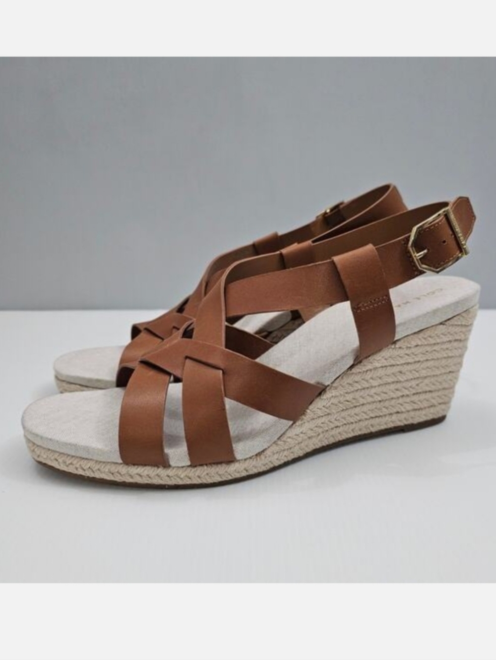 Cole Haan Crystal Espadrille Wedge Sandal Womens 9 Honey Tan Leather Jute